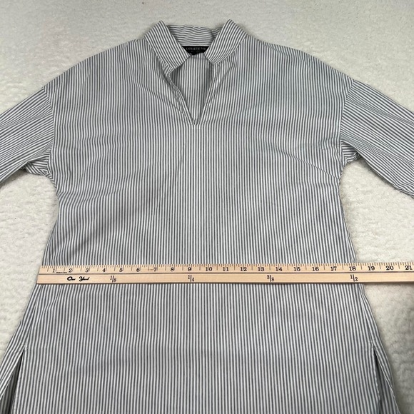 Lafayette 148 New York Popover Shirt Size XS Bracelet Sleeve Gray White Striped - Picture 8 of 11